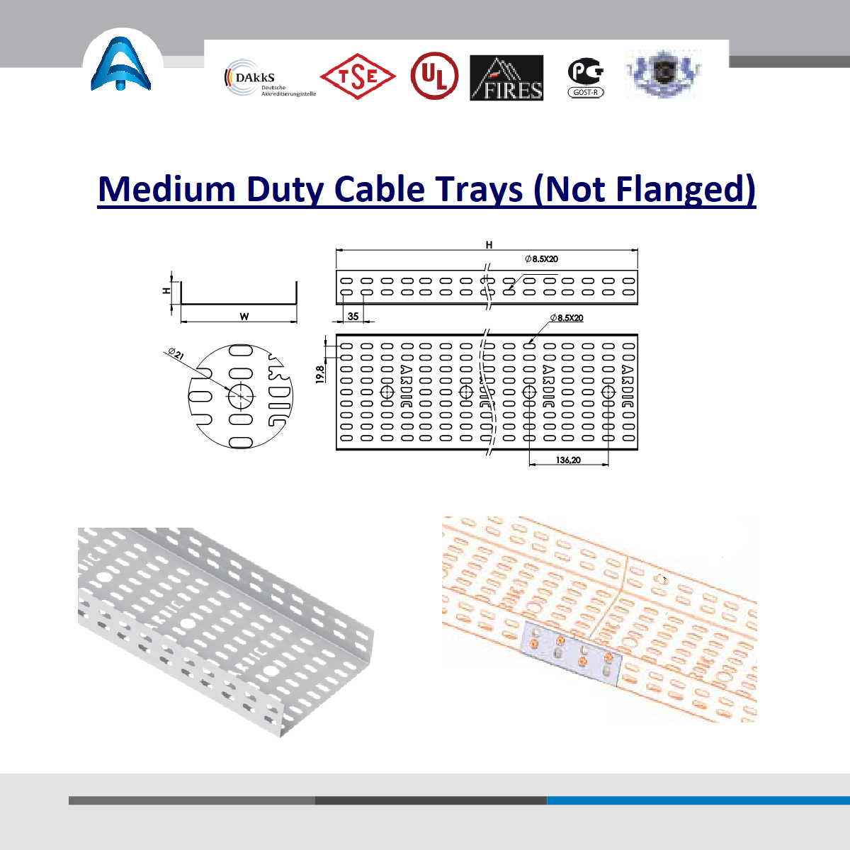 Medium Duty Cable Trays (Not Flanged)