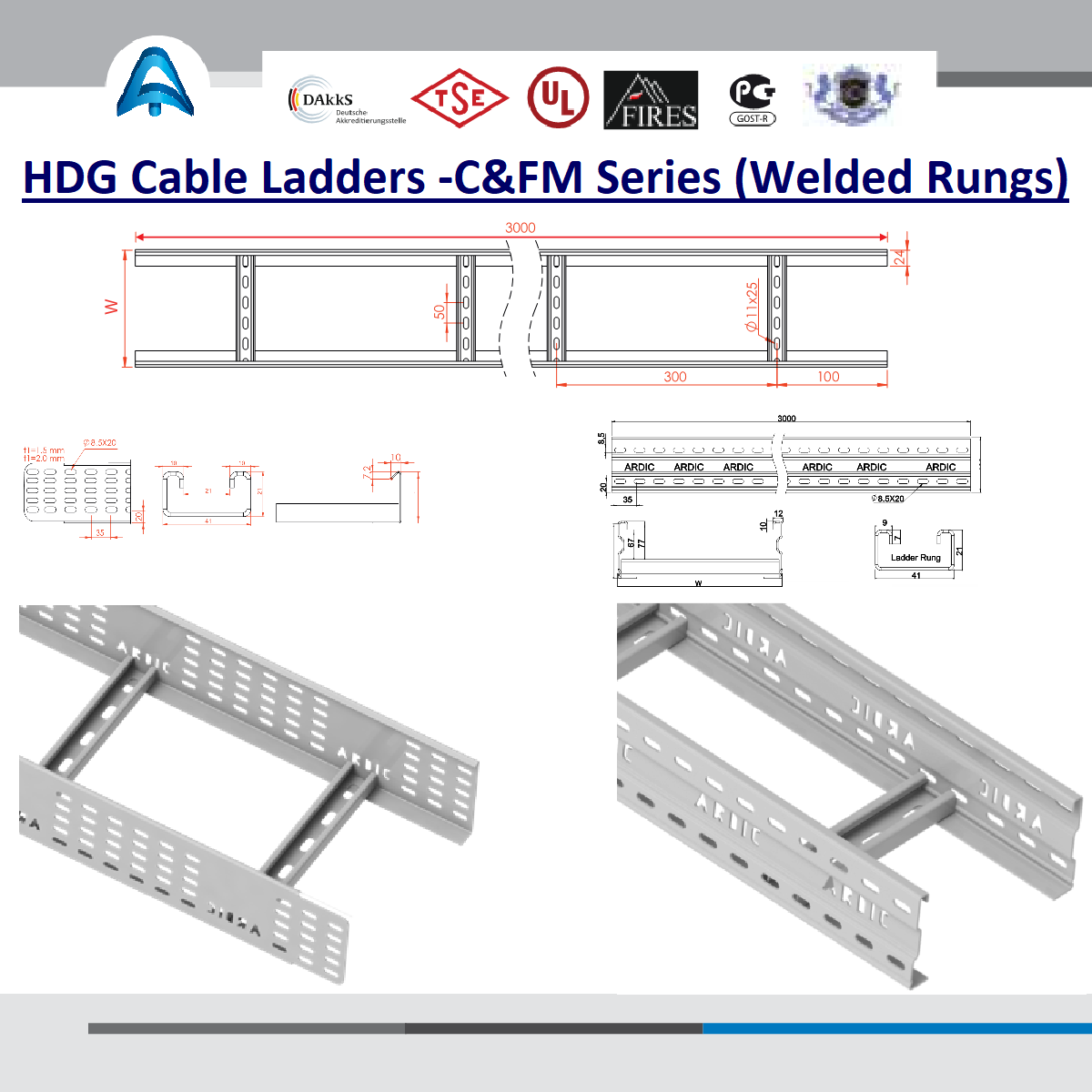 C & FM Series HDG Cable Ladders (Welded Rungs)