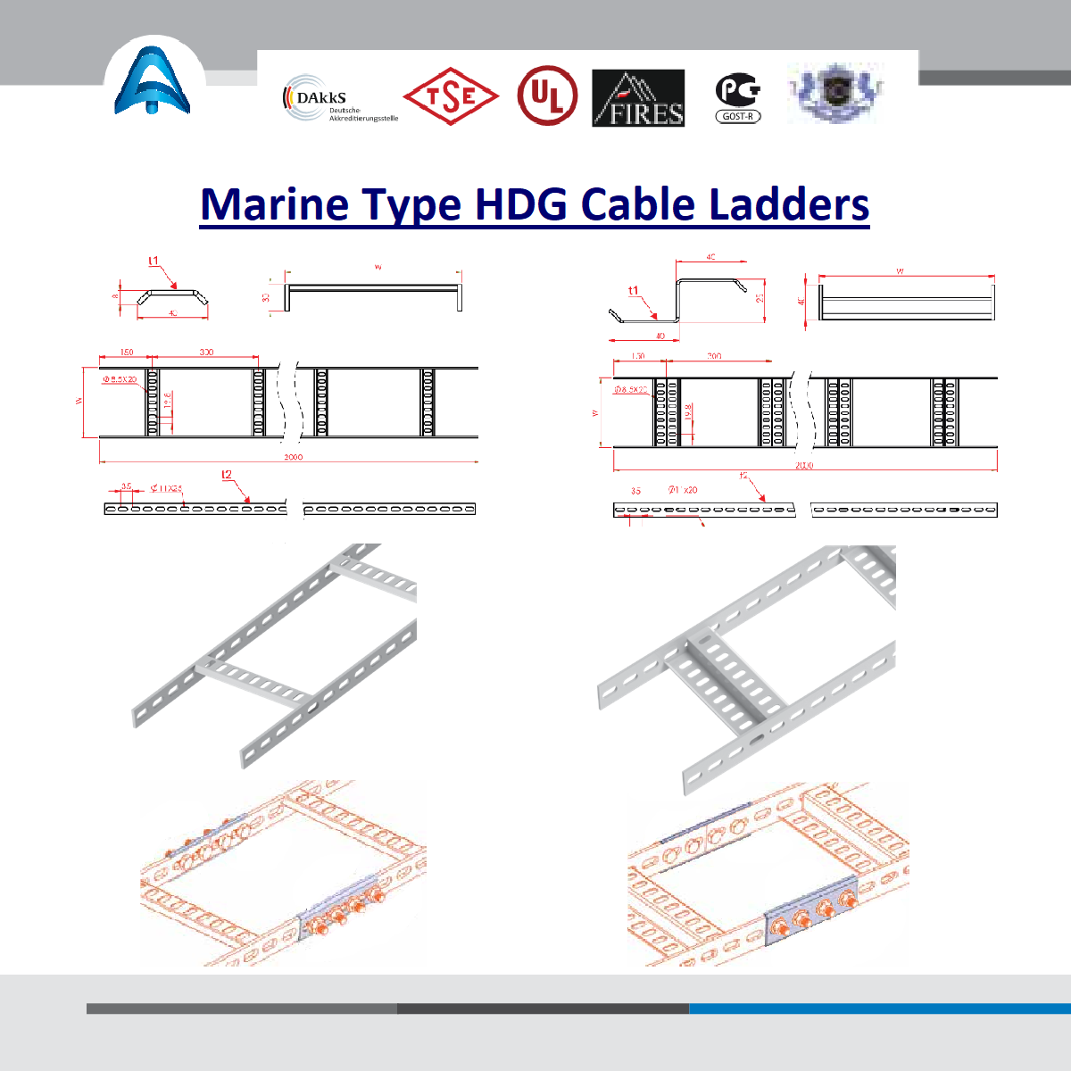 Marine Type HDG Cable Ladders (Welded Rungs)