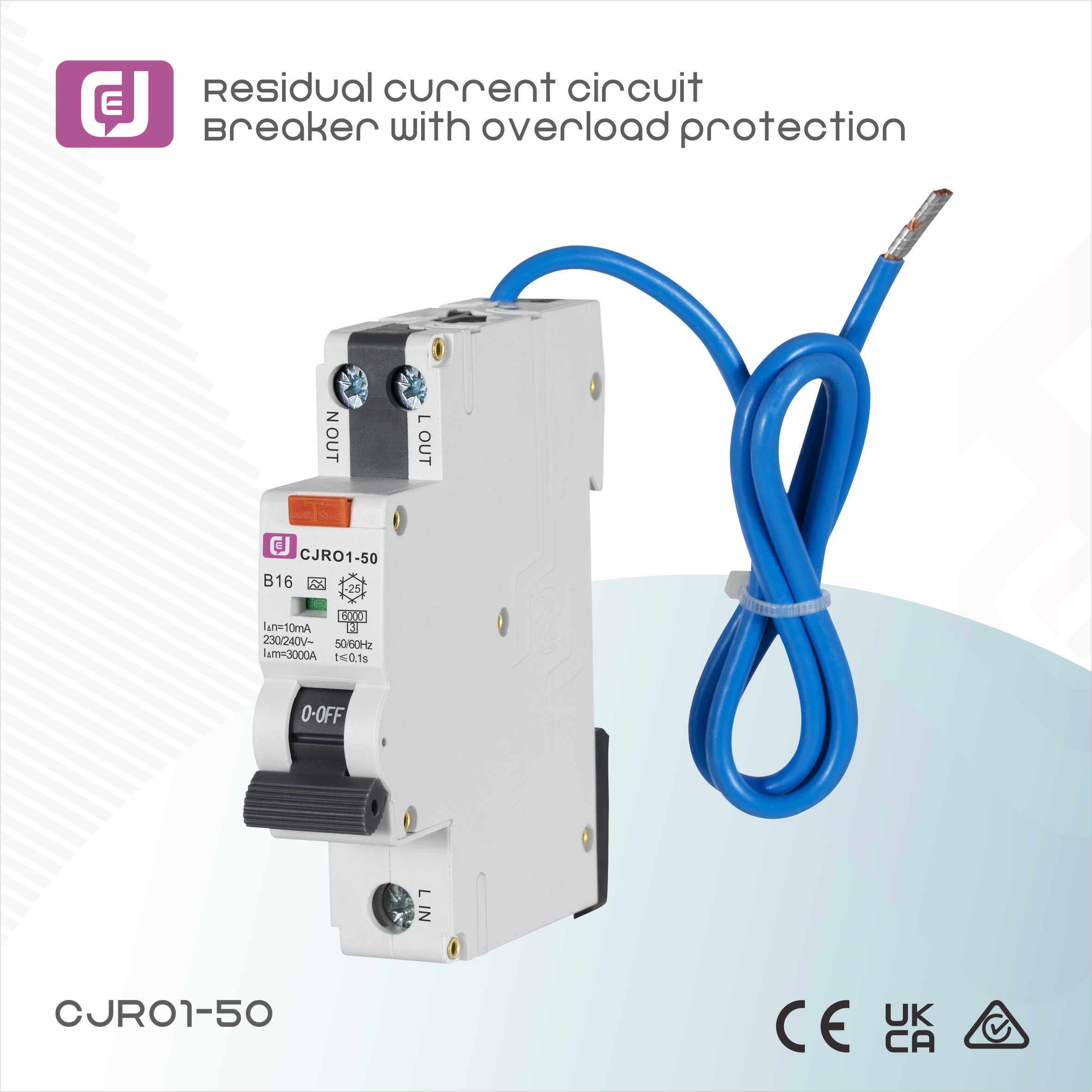 18mm Single Module RCBO 6KA 1P+N B&C Curve CJR01-50