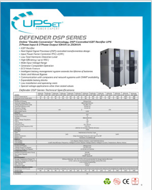 DEFENDER DSP SERIES 3 PHASE INPUT & 3 PHASE OUTPUT 10 -250 KVA UPS